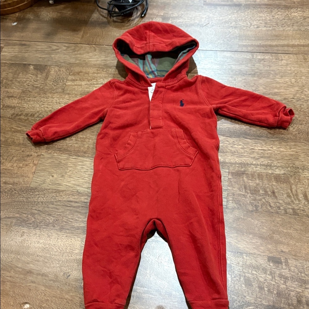 Ralph Lauren Baby Boys Hoodie. One-piece  Coverall 9 months. Warm. Red/ rust